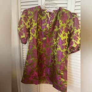 NWT Caryn Lawn dress - chartreuse & pink - one size